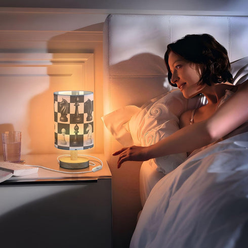 MFTJYO Bedside Table Lamp Black White Buffalo Plaid Chess Table Lamp for Bedroom Nightstand Lamp with USB Port LED Desk