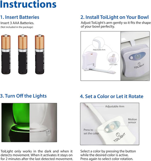 ToiLight The Original Toilet Bowl Night Light. Fun Useful Bathroom Motion Sensor Tech Gadget. Funny Novelty Birthday