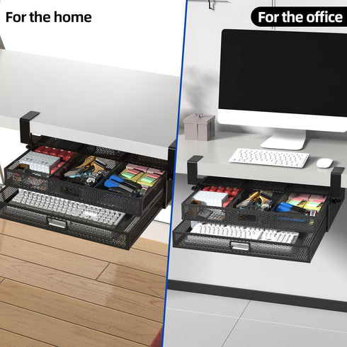 Under Desk Drawer Organizer, No Drilling Under Desk Storage Drawer Organizer, Metal Under Desk Slide Out Drawer for