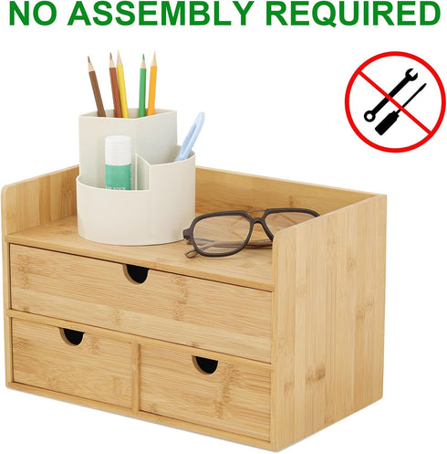 Wisuce Bamboo Desk Organizer, Mini Desktop Drawer Storage Box for Office Home Toiletries, No Assembly Required (3