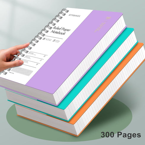 EMSHOI B5 Spiral Notebook, College Ruled, 300 Pages/150 Sheets, Large 7.48"x10.15", Waterproof Hardcover