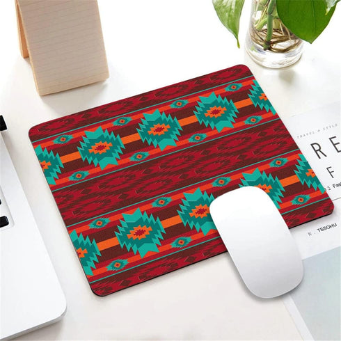 Southwestern Navajo Pattern Retro Style Mousepad, Dark Red Olive Green Design, Non-Slip Rubber Gaming Pad for