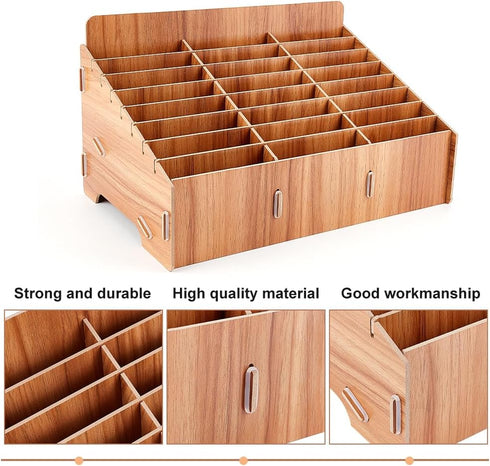 BENECREAT 24-Grid Wooden Cell Phone Storage Box, Mobile Phone Management Organizer for Office