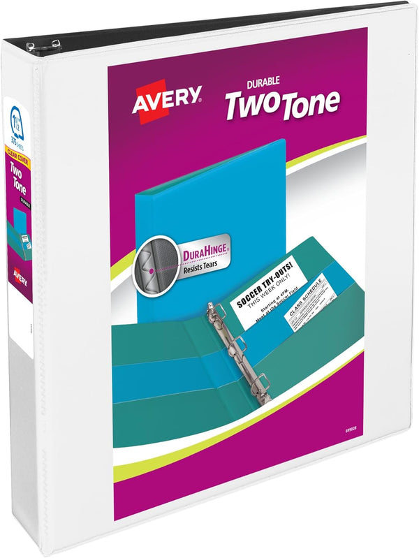 Avery Two-Tone Durable View 3 Ring Binder, 1.5 Inch Slant Rings, White/Black