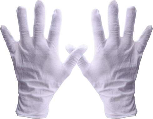 12 Pairs White Cotton Gloves, Soft Cloth Dust Gloves for Men Women, Art Crafting Handling, Eczema, BBQ, X-Large