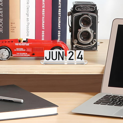 Homakover Mini Acrylic Perpetual Desk Calendar for Desk, Daily Desktop Calendar with Acrylic Month Date Large Display