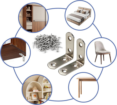 Yamlnke 15 Pack 90 Sets, (15) L Shelf Bracket, Degree Stainless Steel Corner Brace Angle Bracket for Wooden Shelves