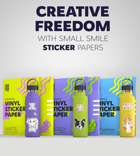 Premium Printable Vinyl Sticker Paper for Inkjet and Laser Printer - 20 White Matte Waterproof Adhesive Paper 8.5 x 11