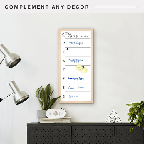 MCS Dry Erase Weekly Planner, 14x30 Natural Framed Calendar Whiteboard for Family Weekly Planning