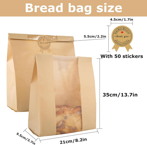 100 Bags.(13.7x8.2x3.7 in),Packagingand Bakers.Package 120 Pcs Bread Bags for Homemade Bread With Window Sourdough