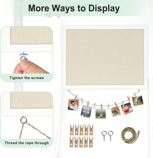 DOLLAR BOSS 24" x 18" Double-Sided Cork Board with Linen for Office Home School, 20 Pushpins, 10 Clips