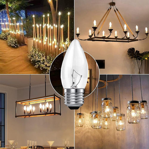 40W Bulbs Bulb E26 (12PACK) SCOMX Equivalent Incandescent Torpedo Tip Chandelier with Crystal Clear Incandescent Light