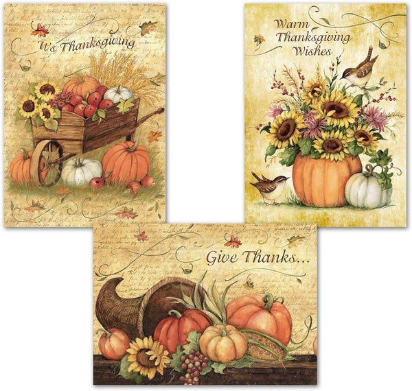 Current Harvest Thanksgiving Greeting Cards Set, 6 Large 5 x 7-Inch Cards, Assortment of 3 Unique Designs
