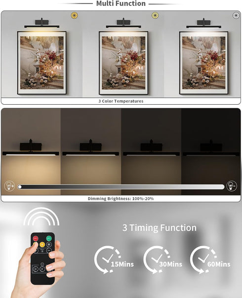 15Inch 5000mAh Dimmer Joosenhouse Wireless Picture Light Battery Operate Library Light Rechargeable Gallery Light