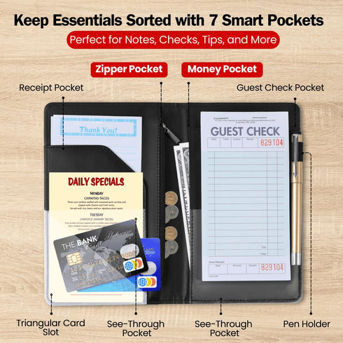 LINTRU Server Book, Reinforced & Durable Server Books for Waitress, Polished & Professional Waitress Book, Organized