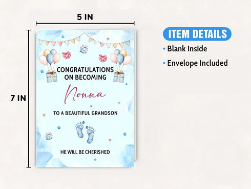 Lerime66 Congratulations On Becoming Nonna! Card - New Baby Announcement For Nonna - New Grandson Welcome Card - Gifts