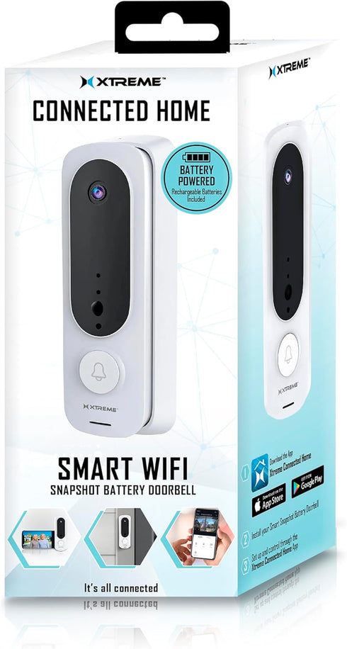 Xtreme Smart Snapshot Battery Doorbell, 2.4GHZ Wi-Fi, Instant Notifications, Remote Access, Motion Detection, App