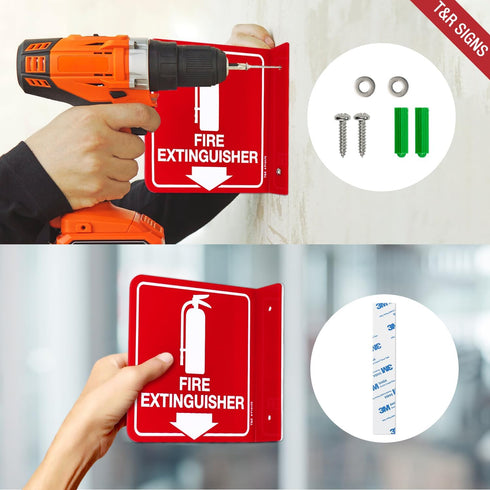 T&R Fire Extinguisher Sign, 2 Pack, 6 x 6 Inches Acrylic with Down Arrow, Includes Matching Screws