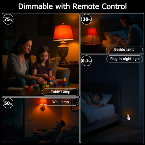 E12 Bulbs 1600K Bulbs, 5W (4 Packs) Amber Sleep Light with Remote Control, Candelabra Blue Light Blocking Light