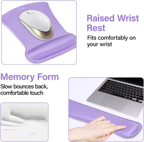 MOSISO Keyboard Mouse Pad Set, Large Gaming Mouse Pad & Wrist Rest, Ergonomic Non-Slip Mousepad for Home Office, Purple