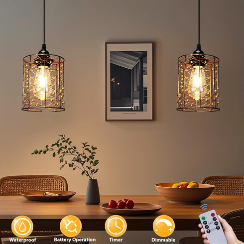 56 4 (2) Battery Operated Hanging Outdoor Chandelier, Battery Power Pendant Light, Gazebo Lights Outdoor, AA Batteries