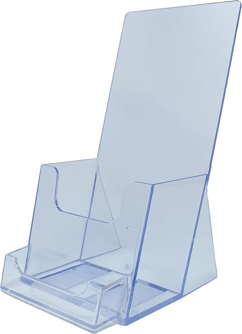 YOUNI (2 Pack) 4" Wide Tri-Fold Brochure with Business Card Holder - Clear Acrylic Counter-top Organizer