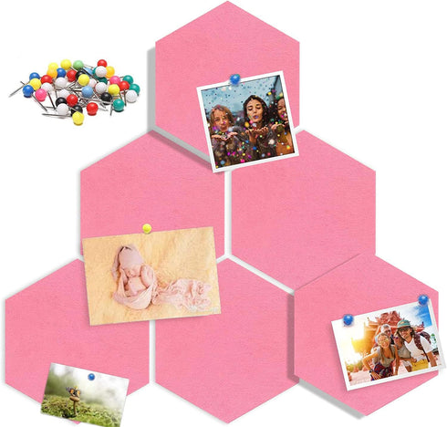 Hexagon Felt Cork Board Tiles, 6 PCS Self Adhesive Bulletin Boards, Wall Decor Stickers Set for Office Home School