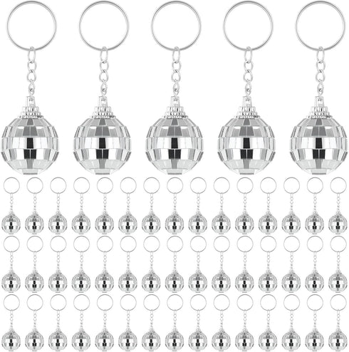 50 Pcs Mini Mirror Disco Ball Keychain - Bulk 70s Disco Party Favors for Graduation Supplies and Birthday