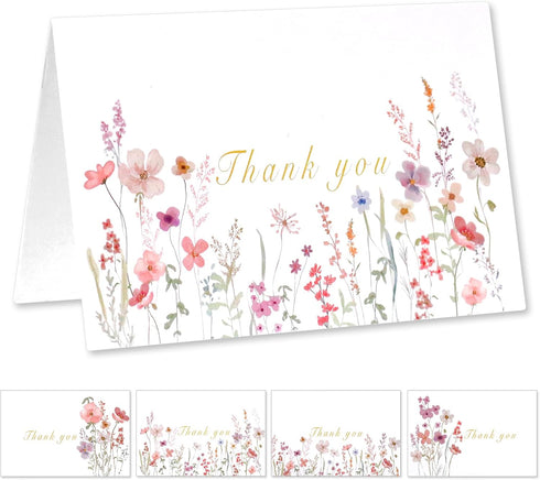 Spakyzo 80-Pack 4" 6", 300gsm Thank You Cards with Envelopes & Stickers Watercolor Floral Blank Note Cards, x Heavy