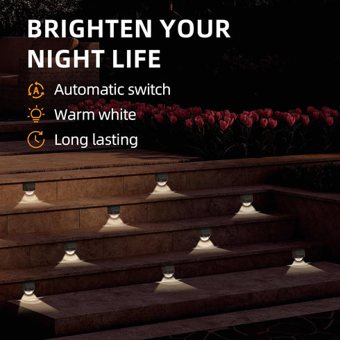 (2) Solar Step Lights Outdoor, Solar Powered Stair Lights Outdoor Waterproof for Front Step, Yard, Patio, Porch, Fence