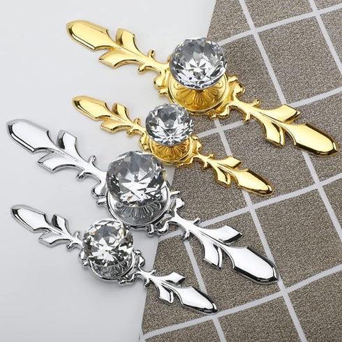5 Pack Large Diamond Clear Crystal Glass Decorative Knobs with Plate for Kitchen Office Decoration