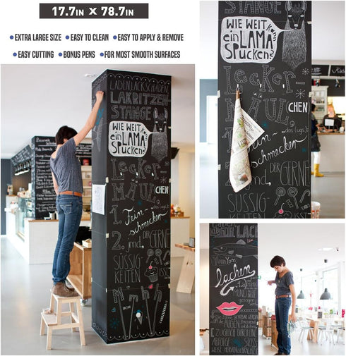 Nicpro Chalkboard Contact Paper Roll, 17.7" X 78.7" Self Adhesive Blackboard Wallpaper with 1 Marker & 5 Chalk