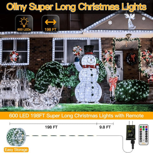 198 600 8 Ollny Christmas Lights, FT LED Outdoor Waterproof Plug in Christmas Tree Lights with Modes Remote Timer