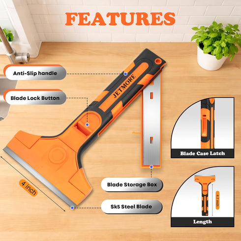 15 SK5 JETMORE Razor Blade Scraper, Scraper Tool with PCS Steel Blades, Razor Scraper, Ergonomic Handle with Blade