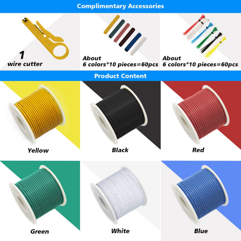 HuLuWa 18 Gauge Electrical Wire Cable Kit, 18 AWG Stranded Tinned Copper Wire, 6 Colors (13.12 Feet Each) for DIY