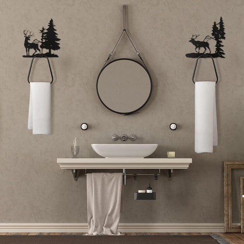 3 Peryiter Pcs Bear Towel Holder Rustic Towel Racks Cabin Bathroom Decor Black Bear Deer Wipe Ring Wall Decorations