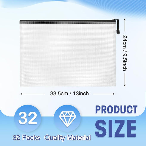Jetec 32 Pcs Mesh Zipper Bags, Waterproof Toy Storage Bags, Reusable Organizer Pouch (Black, 13 x 9.5 Inch)
