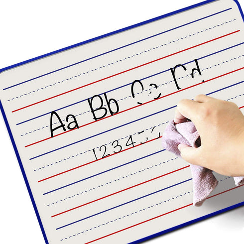 Magnetic Double Sided Dry Erase Board, 9" x 12" Small White Board, Ruled Blank Blue Framed Mini for Kids School Home
