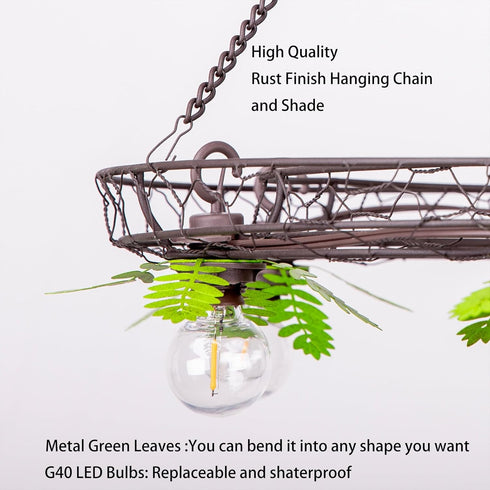 TWINKVILLA 6pcs G40 Bulbs, Battery Operated Outdoor Chandelier, Decorative Hanging Pendant Lights with Rust Finish