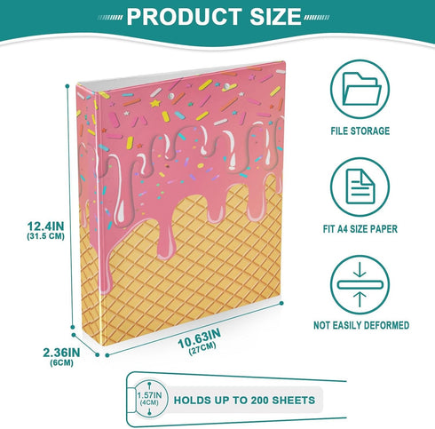 Aslsiy 3 1.5 Inch Kids Ring Binder Gradient Salmon Ice Cream Girls Round Clipboard Binder Decorative Harcover Binders