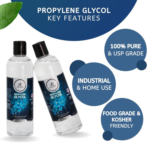 Propylene Glycol 2 Pack, Pure PG Dispensing Bottles, USP Kosher Food Grade Liquid for Soaps, Lotions, 500mL