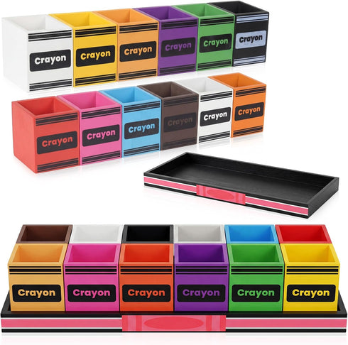 Maitys 13 Pcs Crayon Holder Organizer Set 12 Cups on 1 Stand Wooden