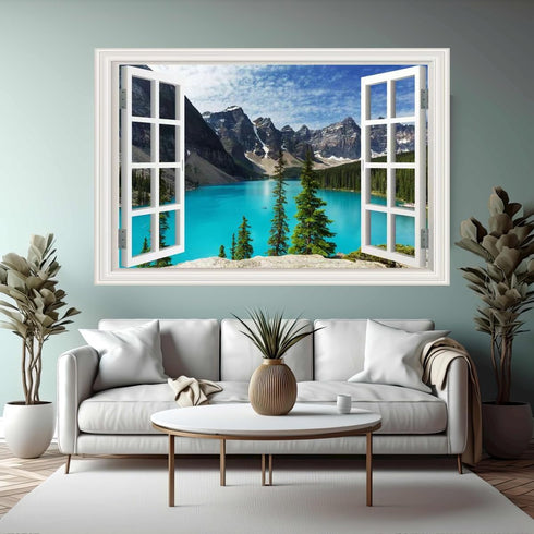 Fake Window for Walls Decal, Faux Windows Poster Picture Open Landscape Wall Art Decor, Natural Scenery Mural (48"x32")