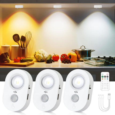 Yiliaw LED Motion Sensor Puck Lights Indoor, Small Rechargeable Under Cabinet Lighting,
