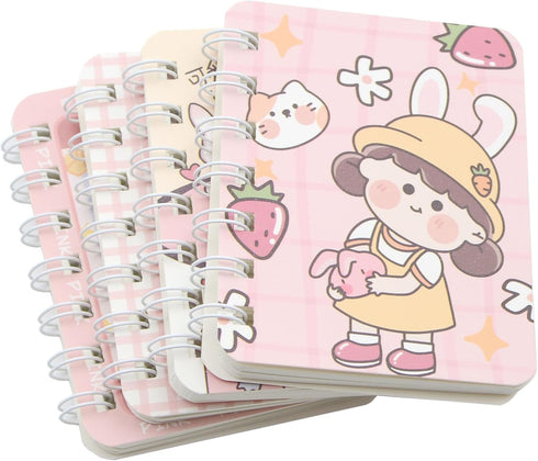 YIKANGHENG Cute Small Spiral Notebook, 4 Pcs, 4 Inch x 3 Inch, 80 Sheets (160 Pages), Pink Soft Cover