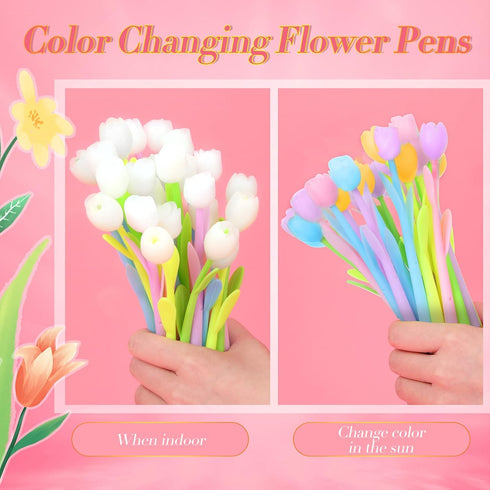 Tinlade 200 Pcs Color Changing Flower Gel Pens, 0.5mm Black Ink Cute Kawaii Ball Point Pens for Kids