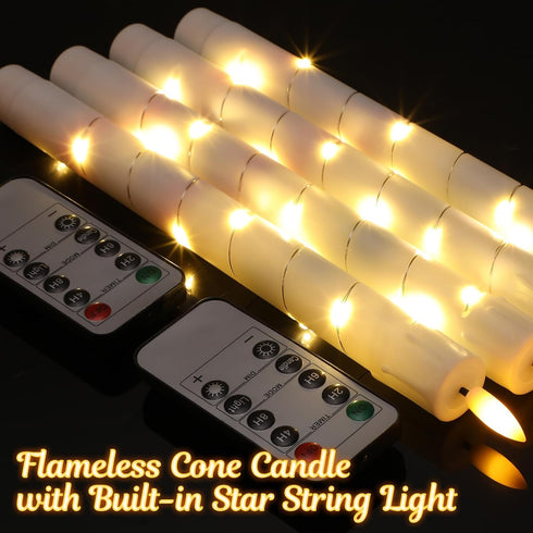 10 10 Inch Rossesay Pcs LED Flameless Taper Candles with String Light and Remote Ivory Battery Powered Flameless