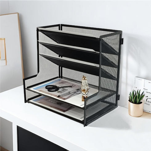 SETTFRFE Office Supplies Desk Organizer, Metal Desktop File Holder with 5-Tier Paper Tray, Black for Efficient Storage