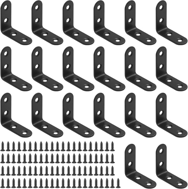 Glarks 20 Set 40mm Black L Angle Bracket Corner Brace Joint Fastener for