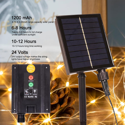 Outside,200FT 600 8 Solar String Lights for LEDs Solar Fairy Lights,Waterproof Modes Button Outdoor String Light
